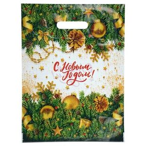 Пакет новогодний прорубная ручка Россия 30*40 см 30 мкм ПВД Еловый хит  1 шт 1 000 шт/кор