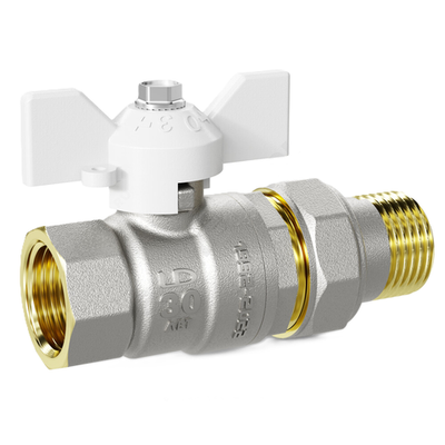 Кран шаровой латунь никель Pride Ду 15 Ру40 ВР/"американка" бабочка белая аналог 11б27п1 LD 47.15.В-ГШ.Б (white)