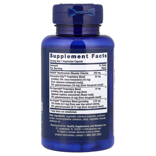 Life Extension, NAD + Cell Regenerator и ресвератрол, никотинамид рибозид NIAGEN, 30 вегетарианских капсул