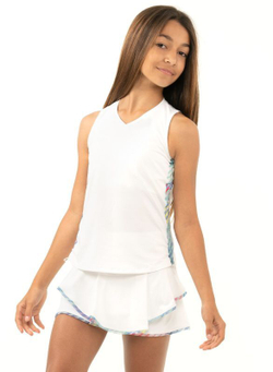 Футболка для девочки теннисная Lucky in Love и Sheer Can Ruche Tank G - white