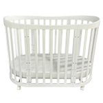 Детская кроватка Severyanka NEW белый (6в1, овальная, круглая, поперечный маятник, колесо)