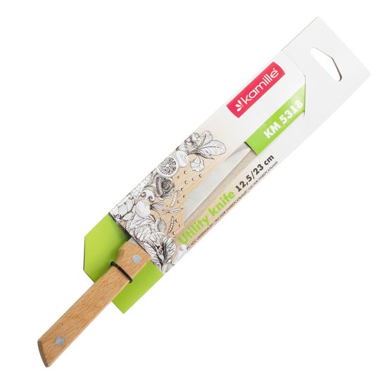 Нож кухонный универсальный из нержавеющей стали Kamille КМ-5318 (лезвие 12,5 см, рукоятка 10,5 см) с деревянной ручкой