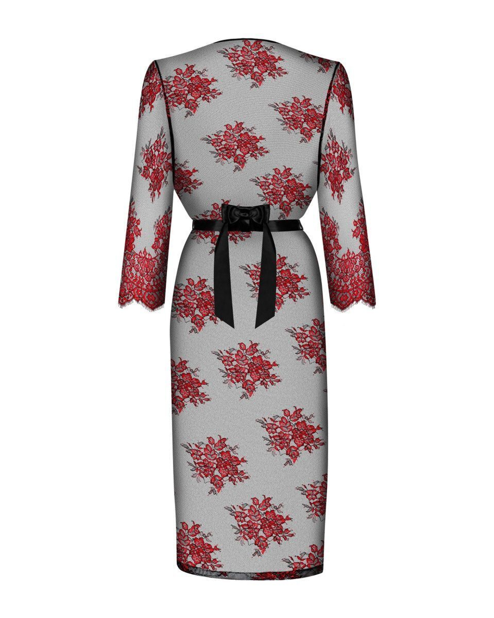 Соблазнительный длинный пеньюар Redessia (Размер: S-M) (Цвет: черный с красным)