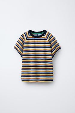ZARA ФУТБОЛКА ИЗ МАХРОВОЙ ТКАНИ В ПОЛОСКУ, ЖЕЛТЫЙ