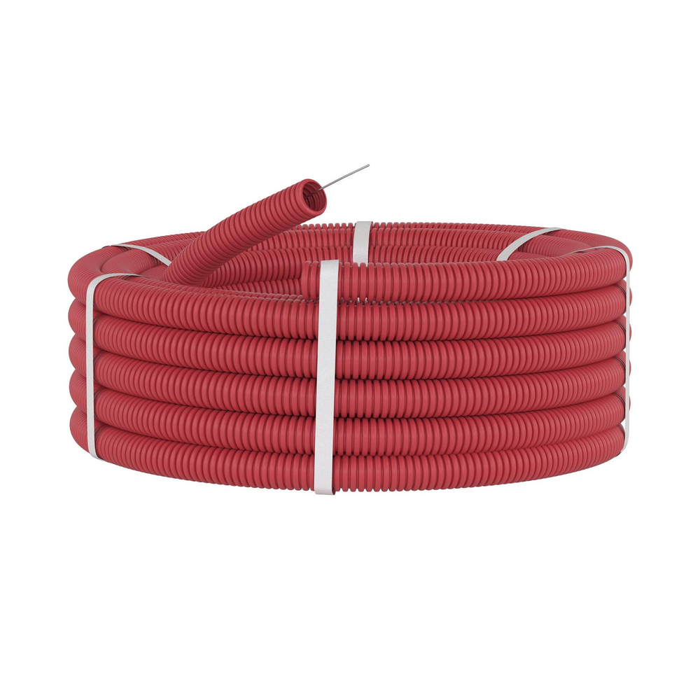 Труба ПВХ гибкая гофр. д.20мм, лёгкая с протяжкой, 100м, цвет красный