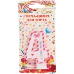 Свеча для торта Цифра Happy «4» 6*4 см, красный