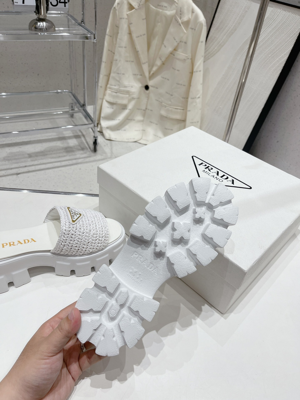 Prada Crochet Platform Slides