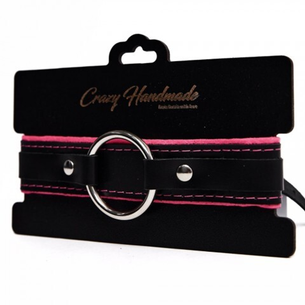 Ошейник с мягкой розовой подкладкой Crazy Handmade