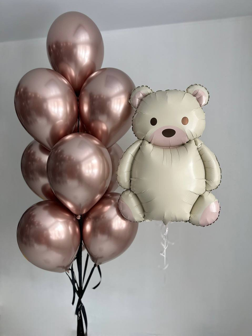 Воздушные гелиевые шары мишка хром розовое золото №4815