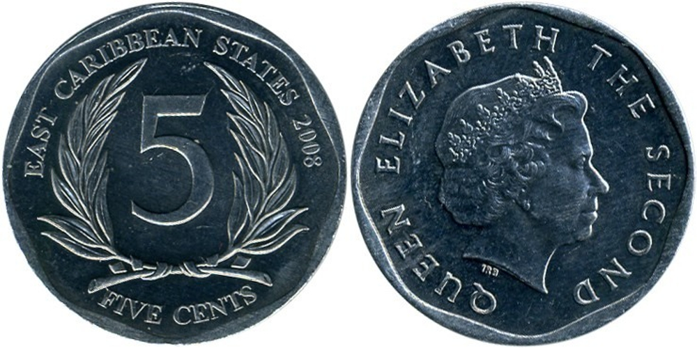Восточные Карибы 5 центов, 2002-2022 Королева Елизавета II UNC