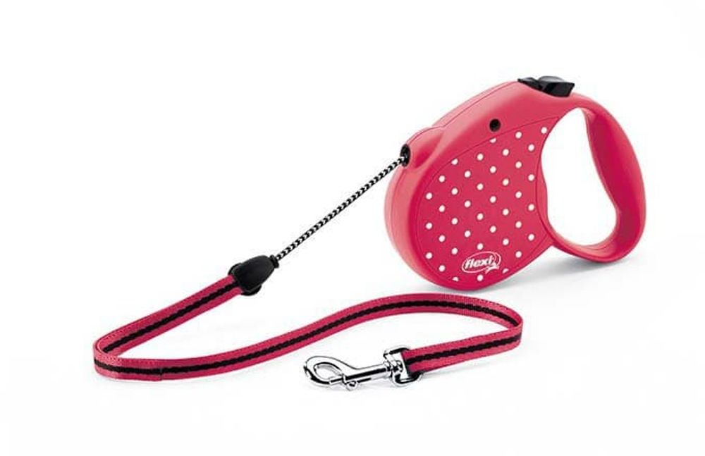 FLEXI рулетка Dots S (до 12 кг) трос 5 м красная в белый горох