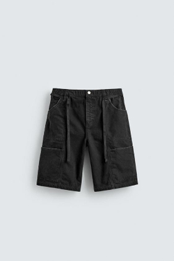 ZARA ШОРТЫ-БАГГИ С РЕМНЕМ, ЧЕРНЫЙ