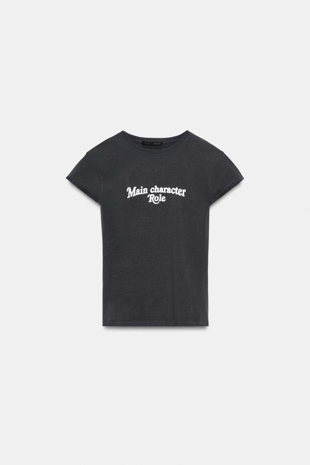 ZARA ФУТБОЛКА С НАДПИСЬЮ, УГОЛЬНЫЙ