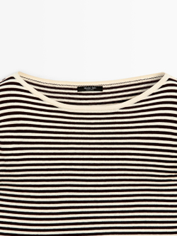 Massimo Dutti Свитер в полоску с длинными рукавами, натуральный/кремовый