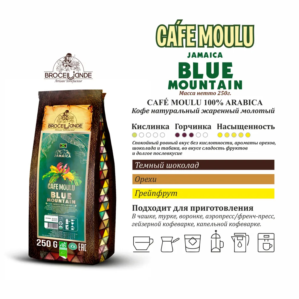 цена Кофе в зернах Broceliande Jamaica Blue Mountain, 1 кг (Броселианд)