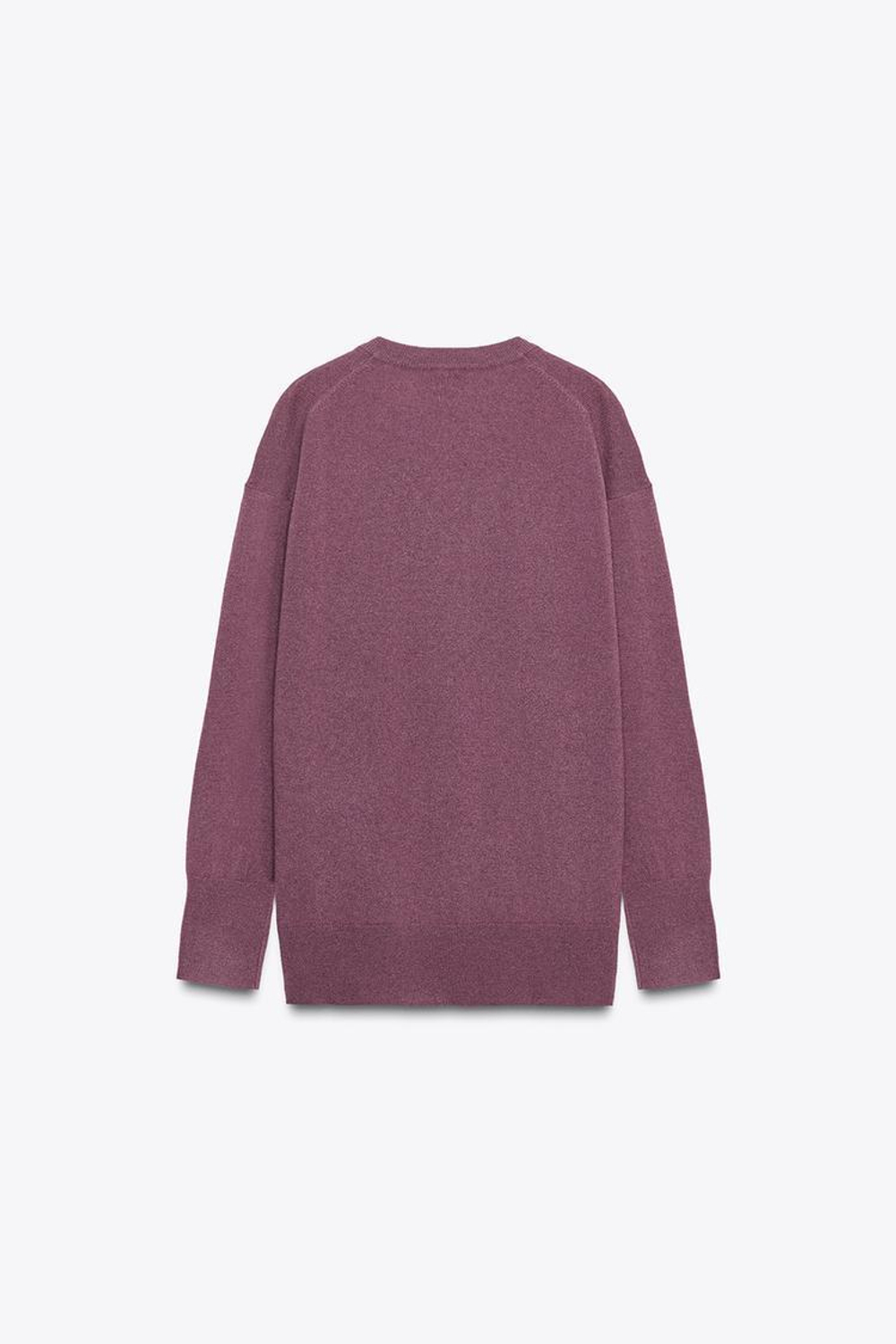 ZARA ТРИКОТАЖНЫЙ СВИТЕР ОВЕРСАЙЗ ИЗ 100% ШЕРСТИ, ПУРПУРНЫЙ