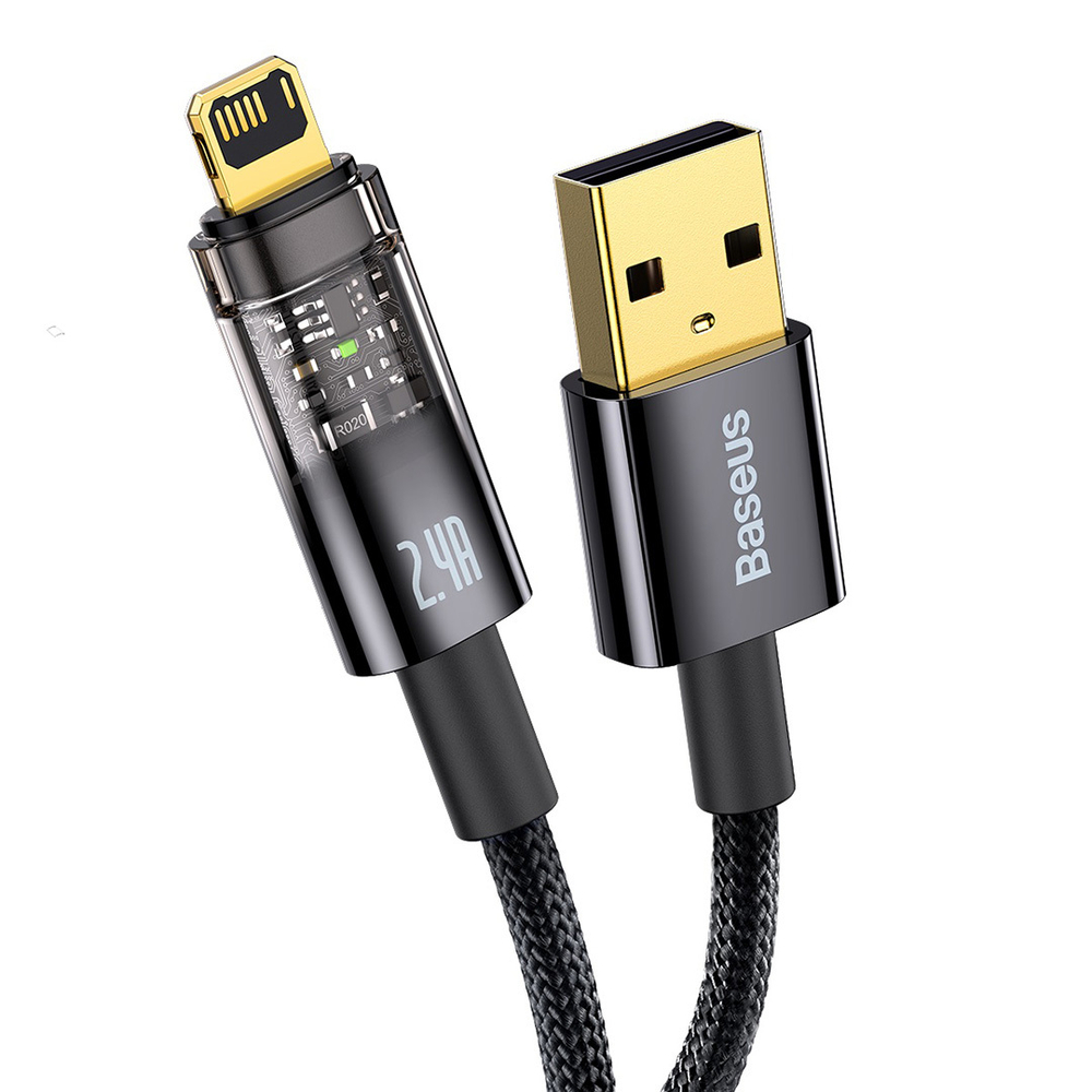 Lightning Кабель Baseus Explorer Series Auto Power-Off Fast Charging Data Cable USB to IP 2.4A - Black