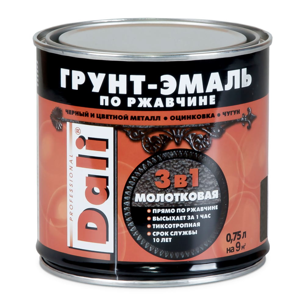 Грунт-эмаль по ржавчине молотковая DALI, 0.75л.