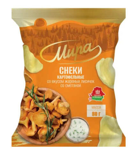 Снеки "Мира" картофельные со вкусом жареных лисичек со сметаной 80г. Машпищепрод