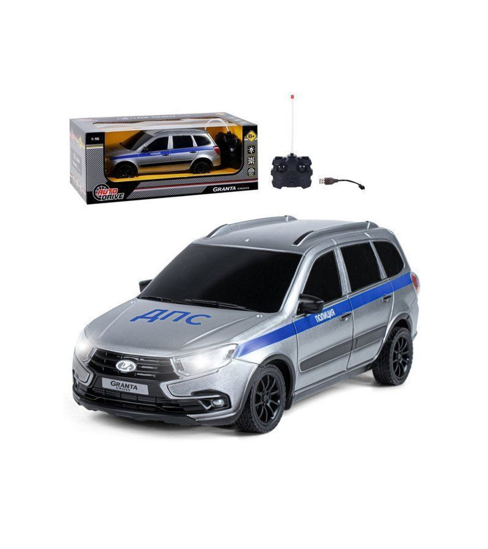 Радиоуправляемая машина AUTODRIVE Lada Granta полиция, 1/16, серебристый, 40MHz, в/к 34*15*13,5см