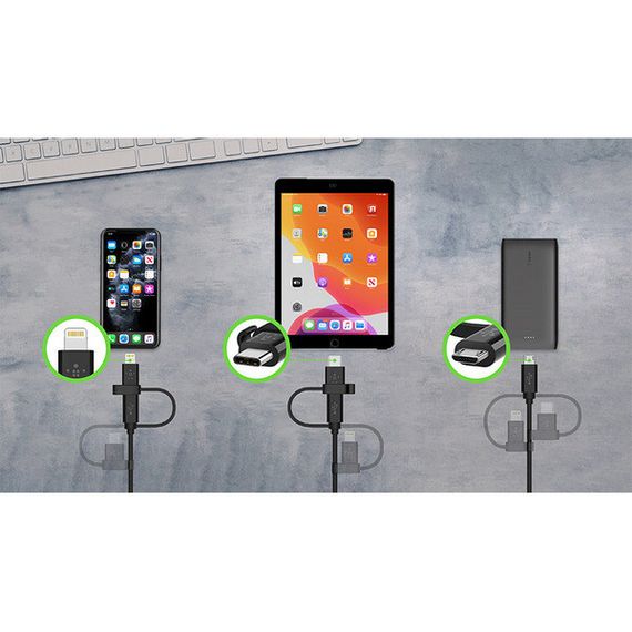 Кабель Belkin Boost Charge USB-A to USB-C/Micro-USB/Lightning 1м черный (CAC001bt1MBK)