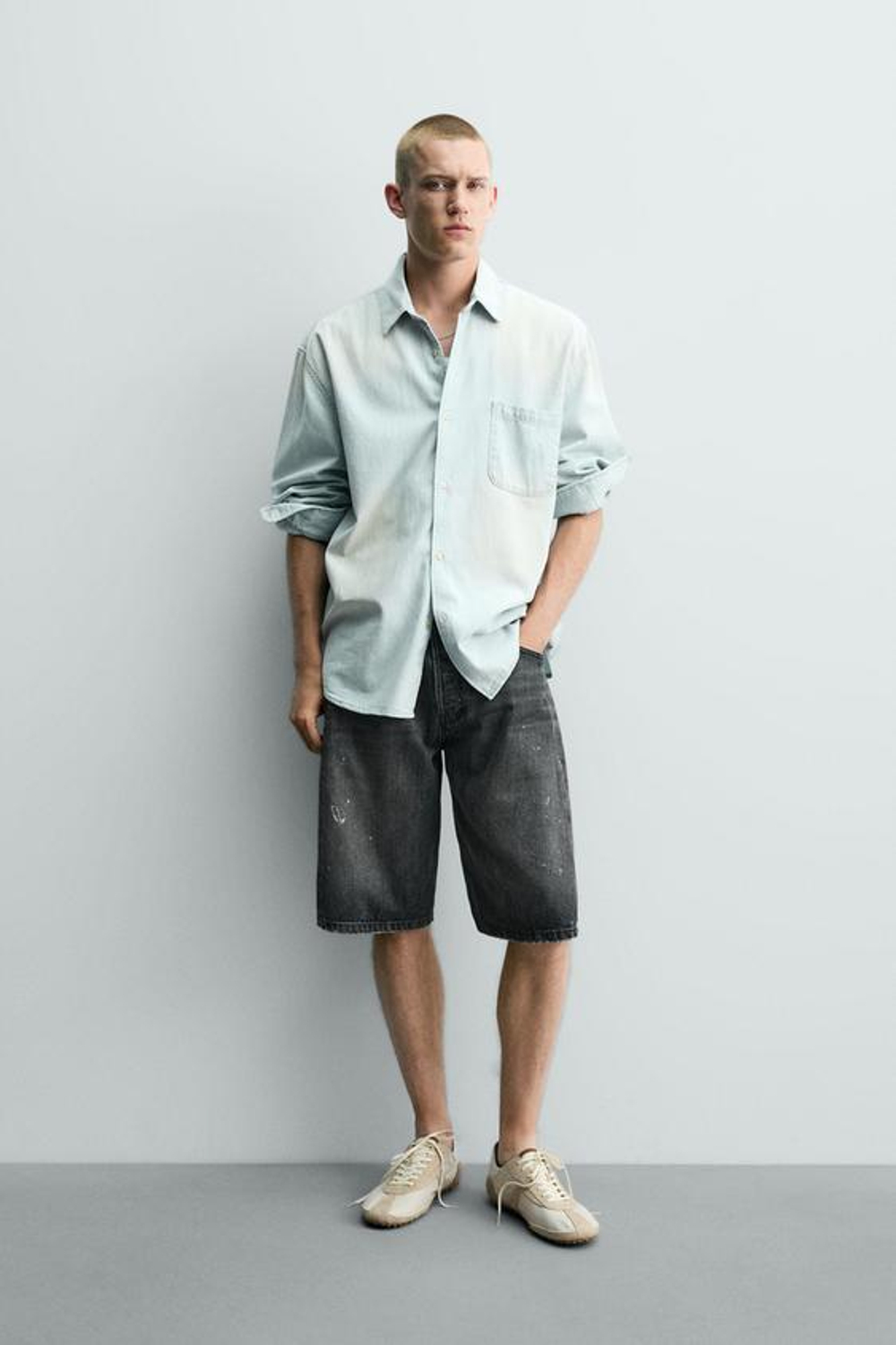 ZARA ДЖИНСОВЫЕ ШОРТЫ BAGGY FIT, УГОЛЬНЫЙ