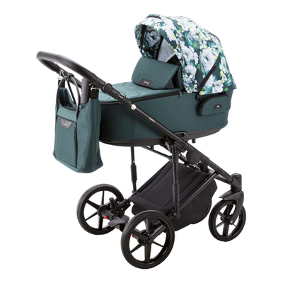 Детская универсальная коляска Adamex ZICO Flowers Z-FL9 (3в1) - Тёмно - зеленый, цветы