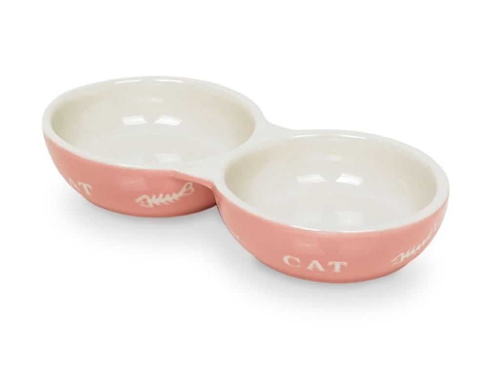 Миска двойная 22x11,5x3,5см 0,26л кер. розов. с рис. CAT Nobby