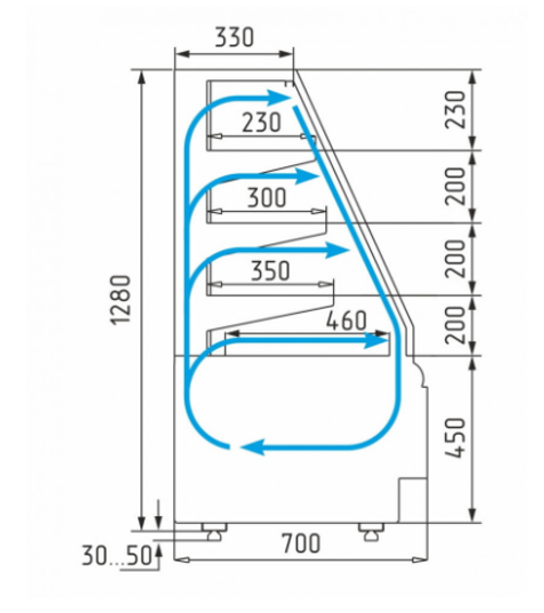 Кондитерская витрина CARBOMA FLANDRIA STANDARD K70 VM 1,3-2 открытая