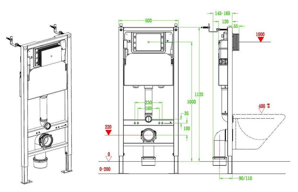 Инсталляция для подвесного унитаза Vincea VIS-2508, 500*1000, цвет сине-белый