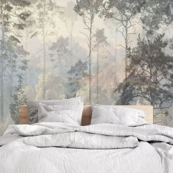 Флизелиновые фотообои 3Д на стену DreamWall "Лес фреска Арт. 70182" 408х275 см, моющиеся виниловые обои на кухню, в детскую, с эффектом 3d для спальни, декор для интерьерного покрытия в доме