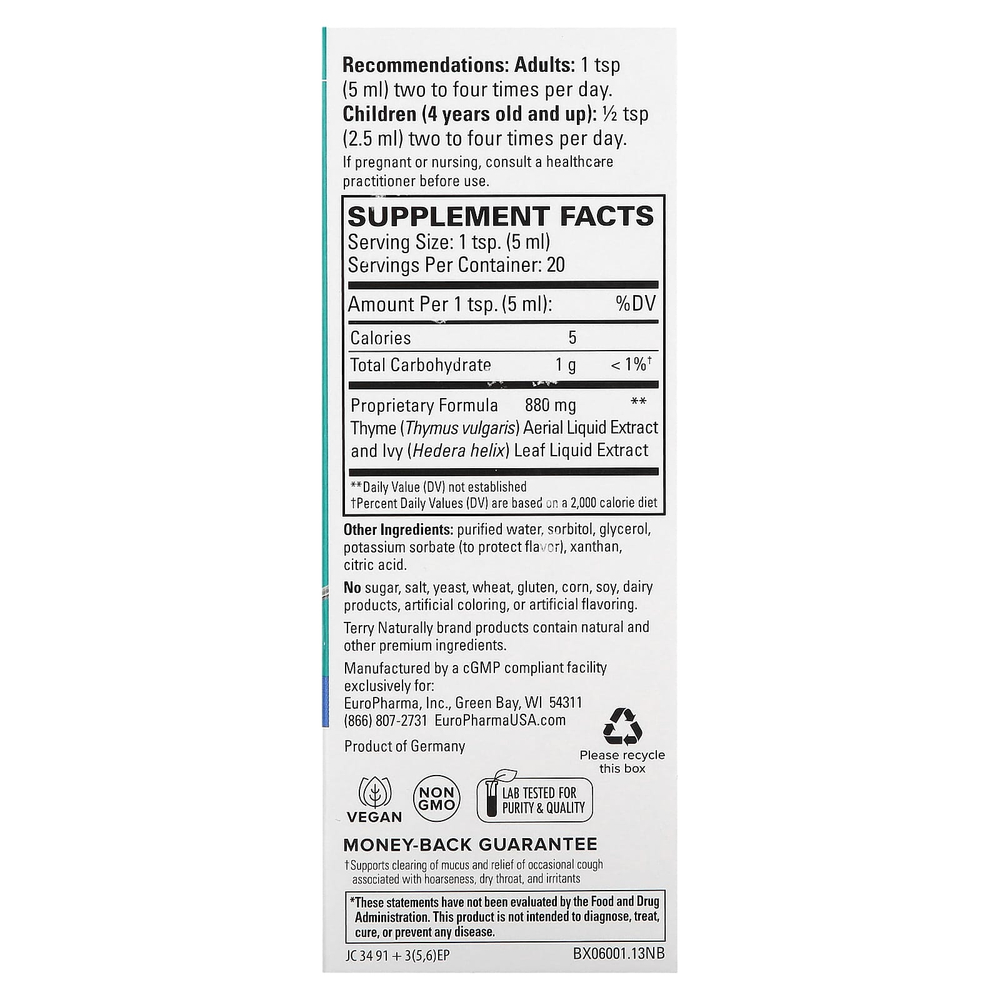 Terry Naturally, сироп для очищения бронхов, 100 мл (3,4 жидк. унции)