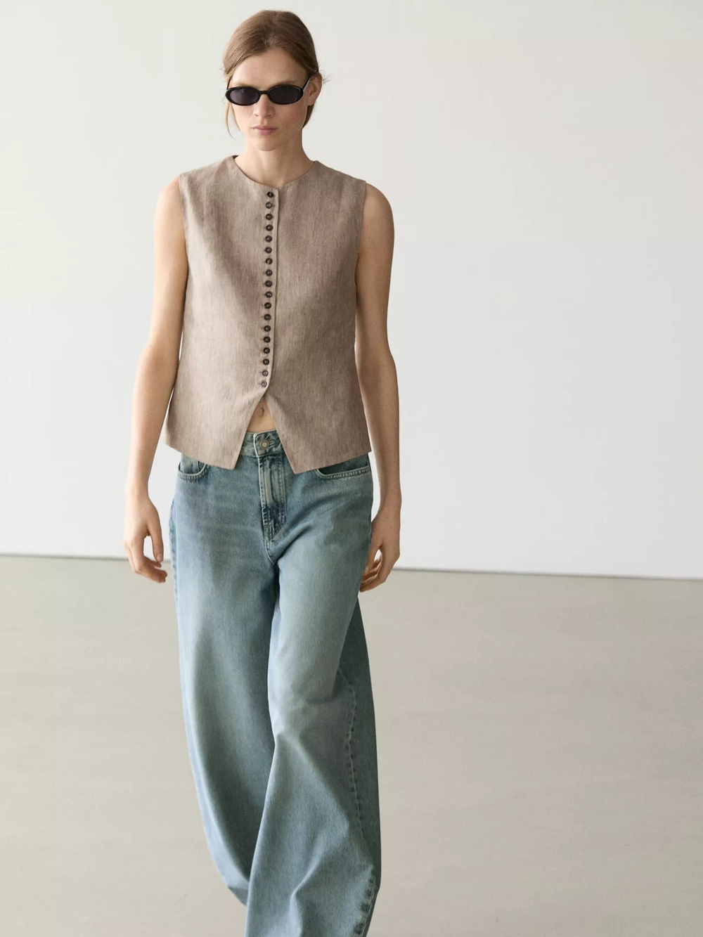 Жилет из меланжевого льна с пуговицами - MASSIMO DUTTI