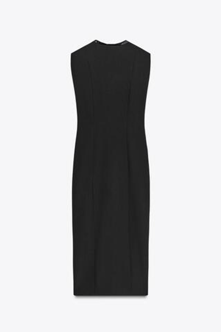 ZARA КОМБИНИРОВАННОЕ ПЛАТЬЕ-МИДИ ПОД КОЖУ, ЧЕРНЫЙ