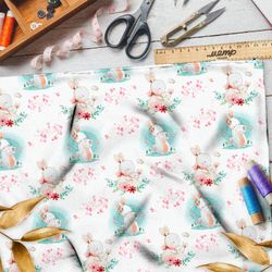 Ткань оксфорд 600 нежные зайцы на белом фоне