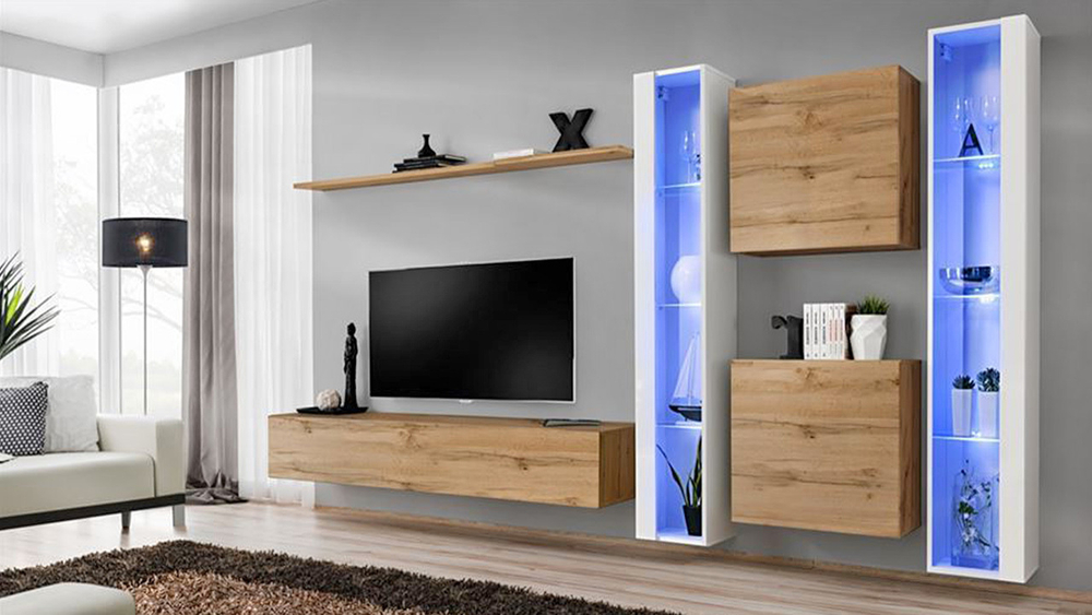 Гостиная 10 Дуб Крафт Золотой K003 / Белый Фасадный 0101 330*40*180 см, Дуб Крафт Золотой, Белый Фасадный   Фиеста