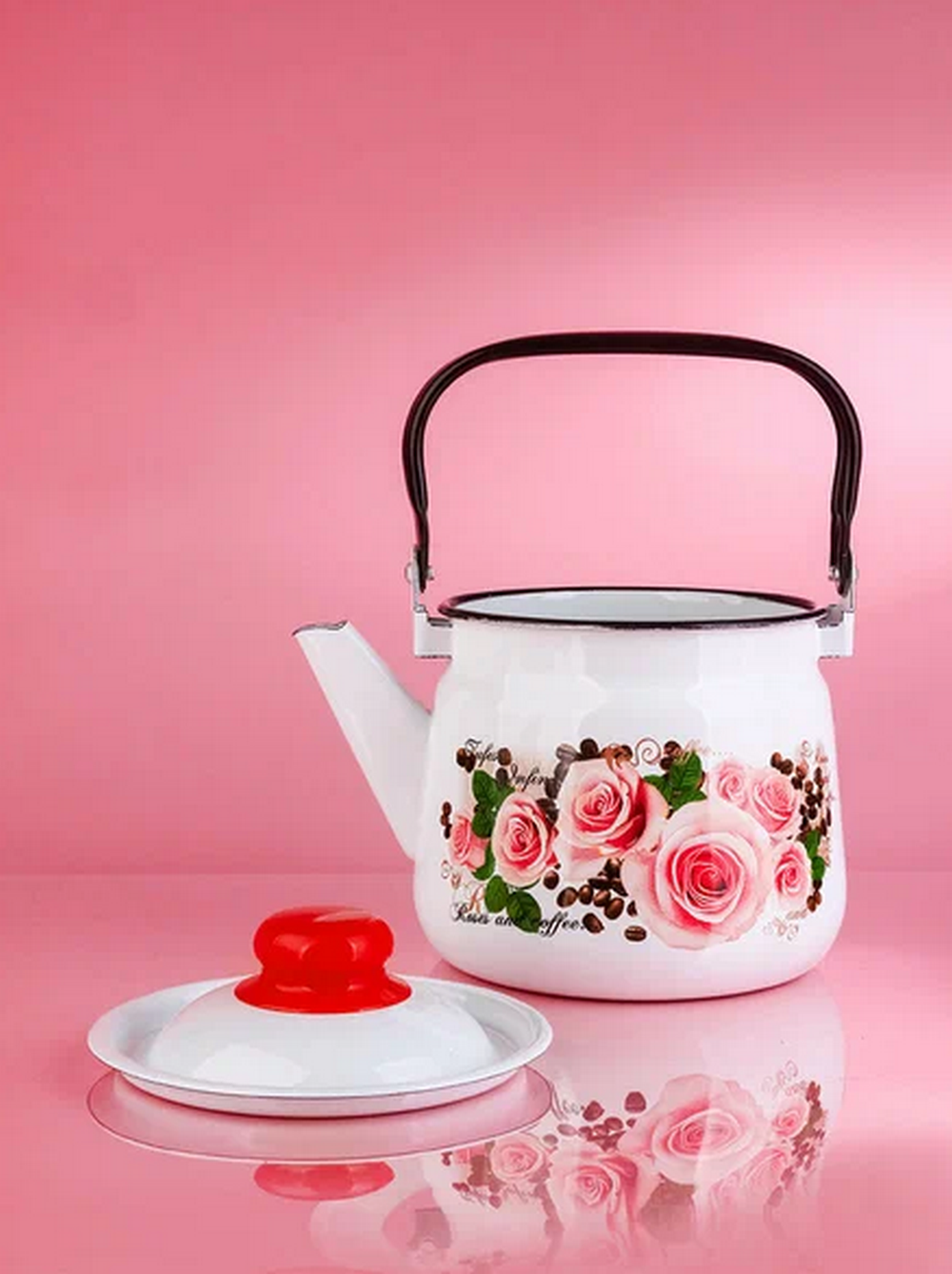 Чайник эмалированный "Розы и кофе" 2.5л. Эстет
