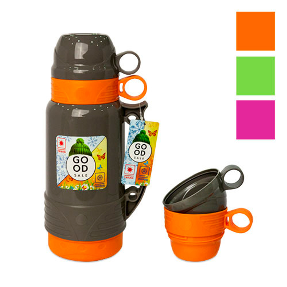 Термос Good Sale 1л стеклянная колба,пластик,2 чаши арт.GSCB-100