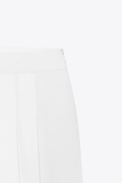 ZARA БРЮКИ ПАЛАЦЦО С ЗАЩИПАМИ, ЖЕЛТОВАТО-БЕЛЫЙ