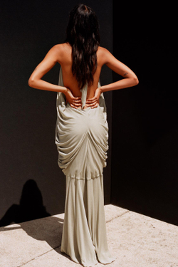 ZARA ДЛИННОЕ ПЛАТЬЕ ХАЛТЕР С ОБЪЕМОМ LIMITED EDITION, КАМЕННО-СЕРЫЙ