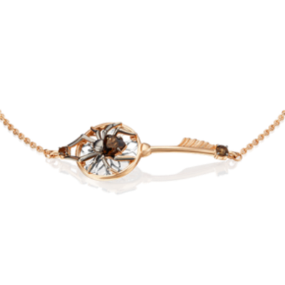 Браслет «Ловец снов» (пожелание удачи) из комбинированного золота c кварцем дымчатым Артикул: 05-0657-00-202-1111-76