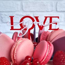 Топпер акриловый «Love you» красный с белой надписью