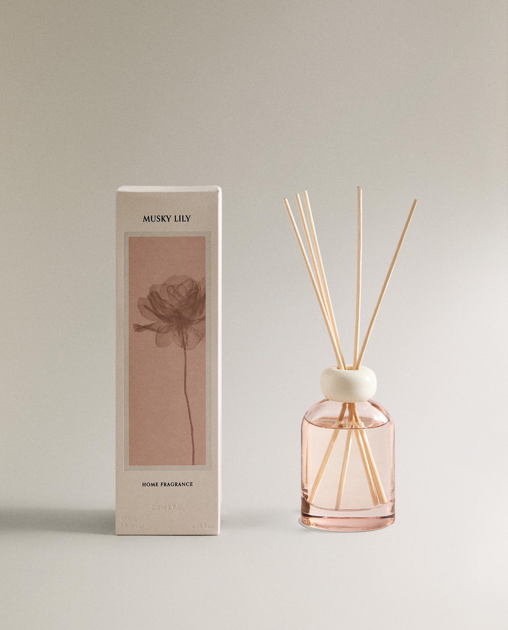 Zara Home Аромадиффузор Musky Lily 120 мл, тростниковые палочки микадо, аромат цветочный древесный, Розовый