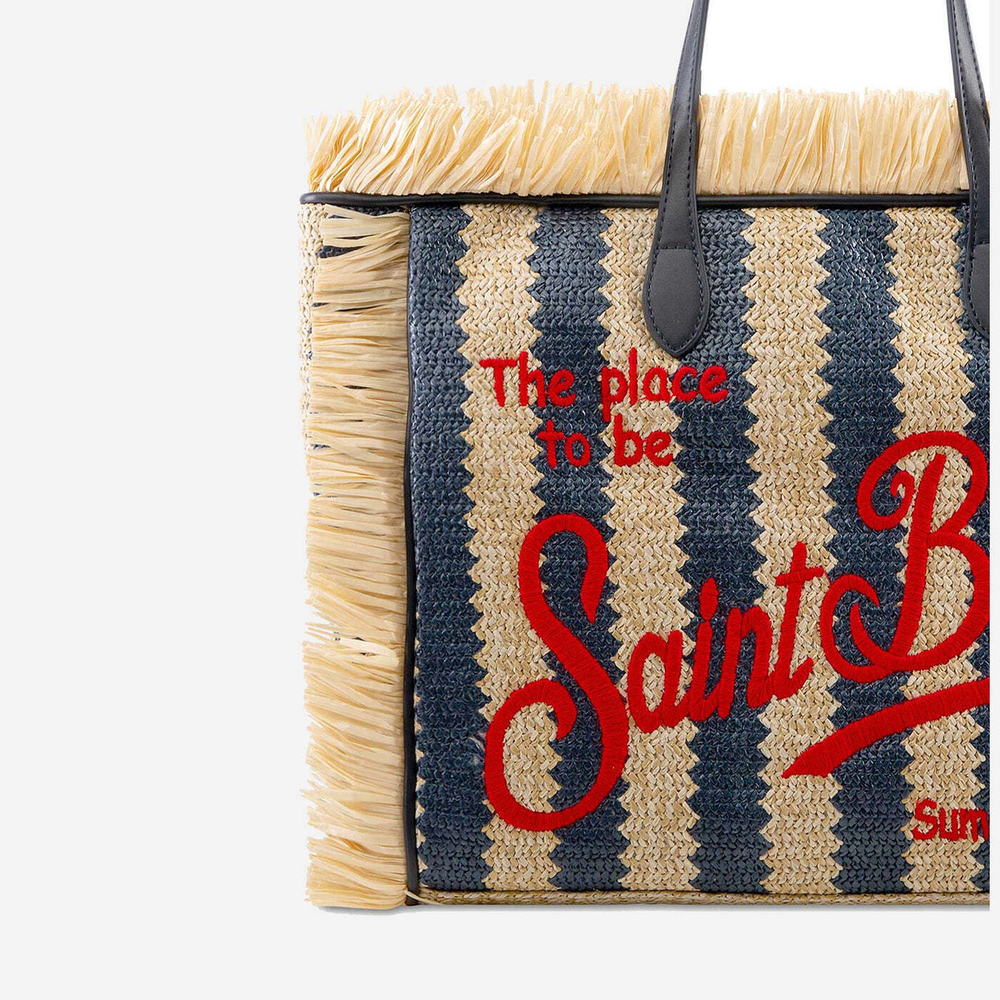 Сумка жен. Saint Barth VANITI STRAW 61 соломенная синяя с красным