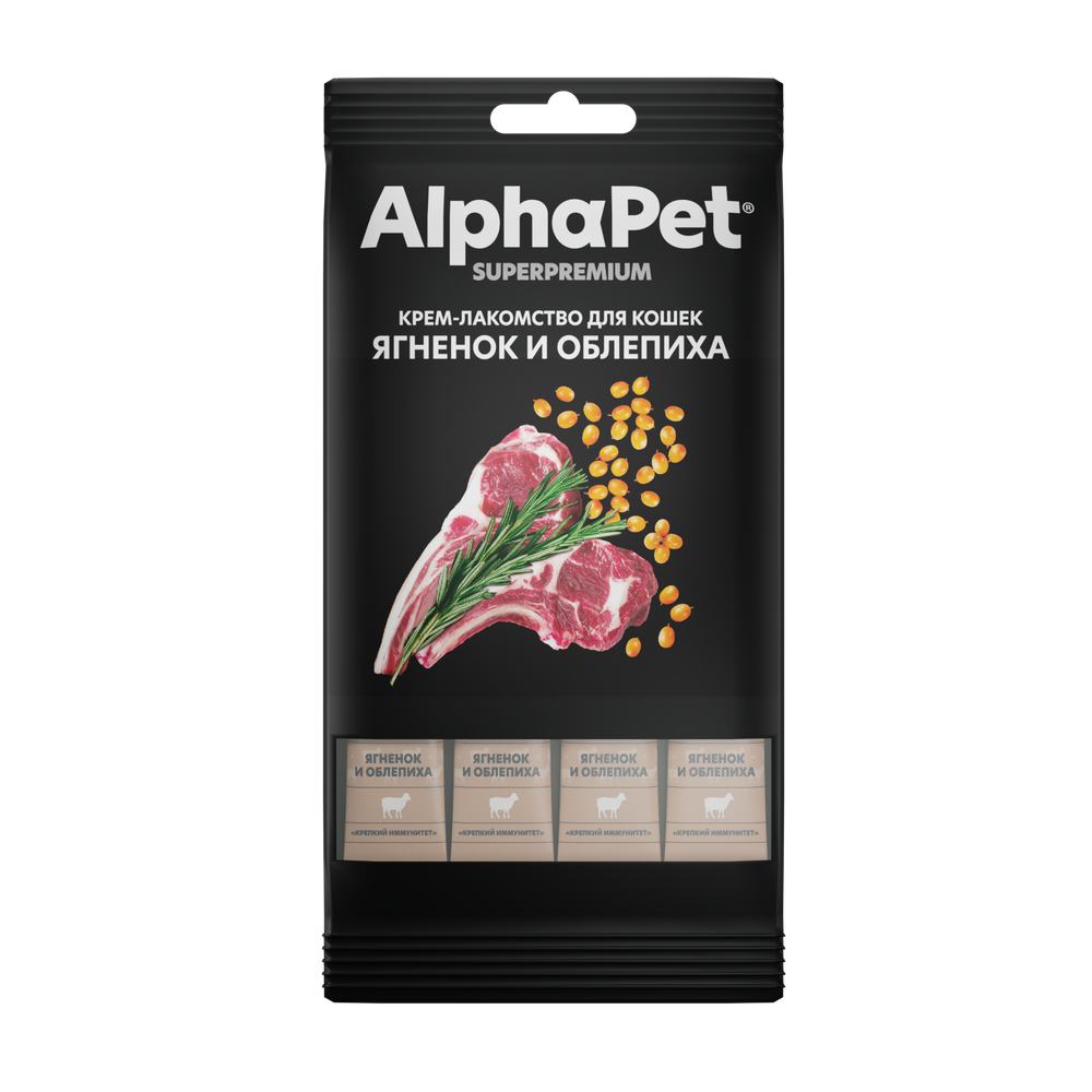 Крем-лакомство AlphaPet Superpremium для кошек с ягненком и облепихой Крем-лакомство AlphaPet Superpremium для кошек с ягненком и облепихой
