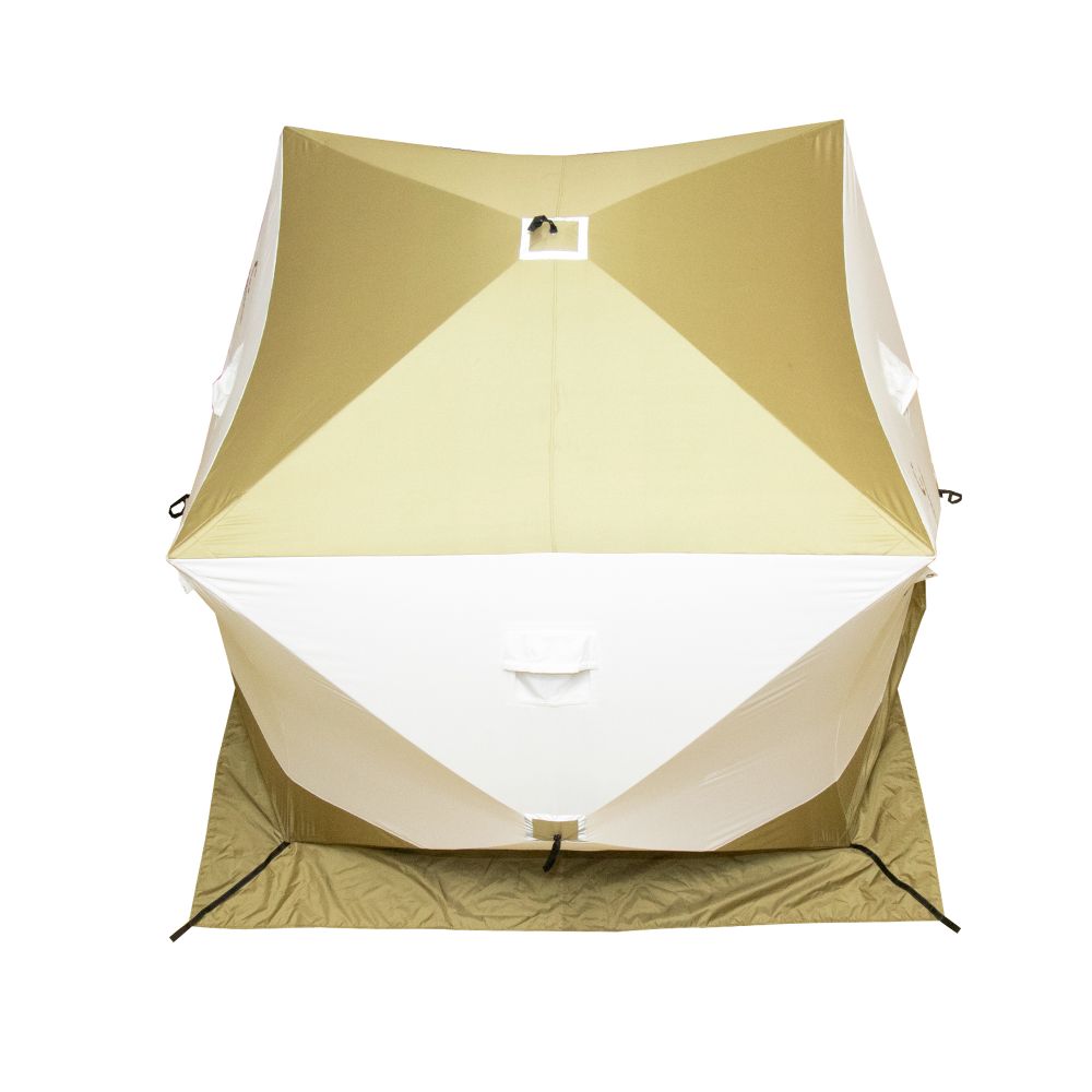 Палатка зимняя куб СЛЕДОПЫТ &quot;Premium&quot; 2,1х2,1 м, S по полу 4,4 кв.м, 3 слоя,  2 двери, цв. олив/бел