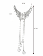 Заколка Краб. Бабочка  со стразами и жемчужными (имитация) подвесками. Цвет Серебро.