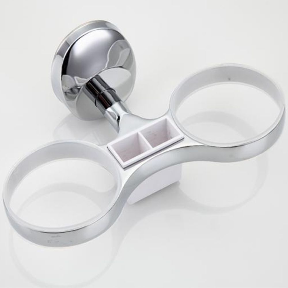 Стакан для зубных щеток, двойной, стекло/металл, хром, Frap, F1608