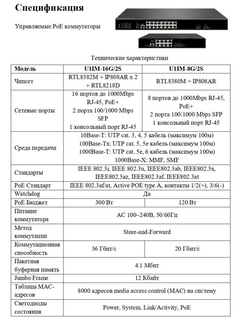 Коммутатор Optimus U1IM-16G/2S