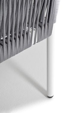 "Канны" угловой модуль плетеный из роупа, каркас алюминий белый шагрень, роуп светло-серый круглый, ткань светло-серая